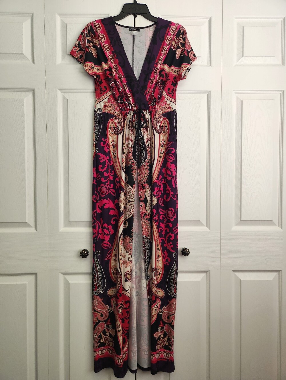 Venus Bohemian V-Neck Maxi Tunic Top in Pink & Navy